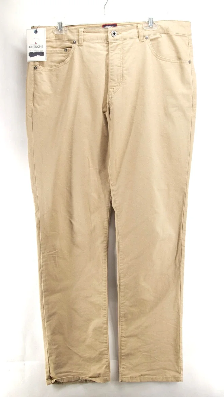 NWT UNTUCKit 5-Pocket Chino Pants Mens 35x32 Straight Fit Khaki Tan Stretch